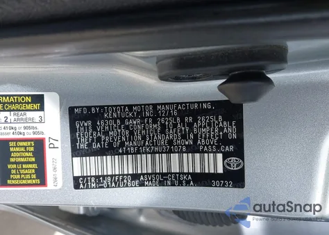 2017 Toyota Camry Se из США, поврежденный, VIN 4T1BF1FK7HU371078